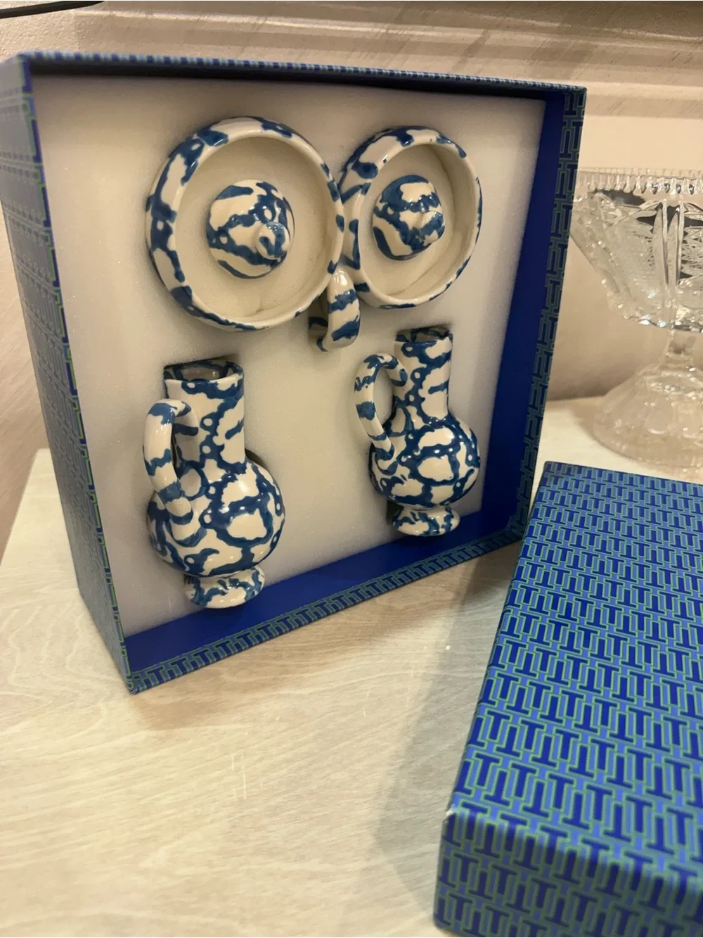 Tory Burch Blue and White Ceramic Mini Pitcher & Dish Gift Set